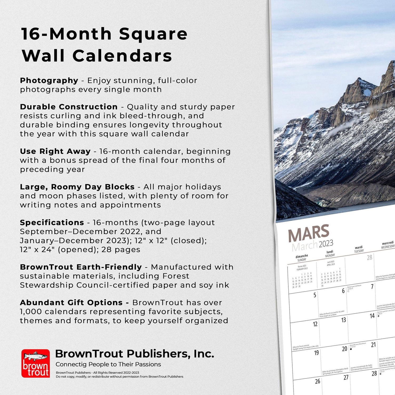 Canadian Geographic Paysages du Canada | 2023 12x24 Inch Square Wall Calendar