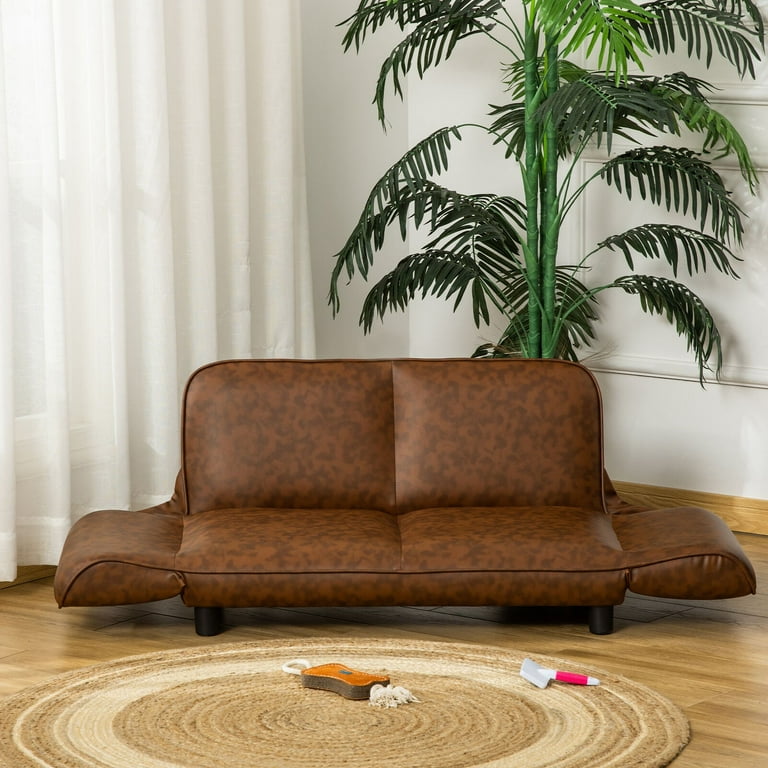 PawHut Pet Sofa Dog Bed Couch Foldable Cat Lounger PU Leather Cover for Small Large Sized Animals Brown