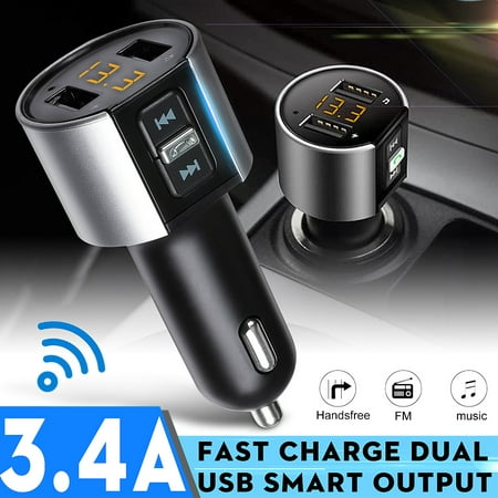 bluetooth FM Transmitter Wireless In-Car FM Transmitter Radio Adapter Car Kit Universal Car Charger with Dual USB Charging Ports, Hands Free Calling for iPhone i Pad,i (Best Wireless Radar Detector)