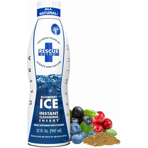 Rescue Detox ICE Herbal Cleanse Drink – Blueberry, 32 fl oz | Instant Cleanse with B Vitamins & Energy Boost | Detox Support Supplement