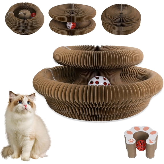 Accordion Magic Organ Cat Scratcher Toys for Indoor Cats - Cardboard Cat Scratching Board Ball Scratcher Pad 1 Pack