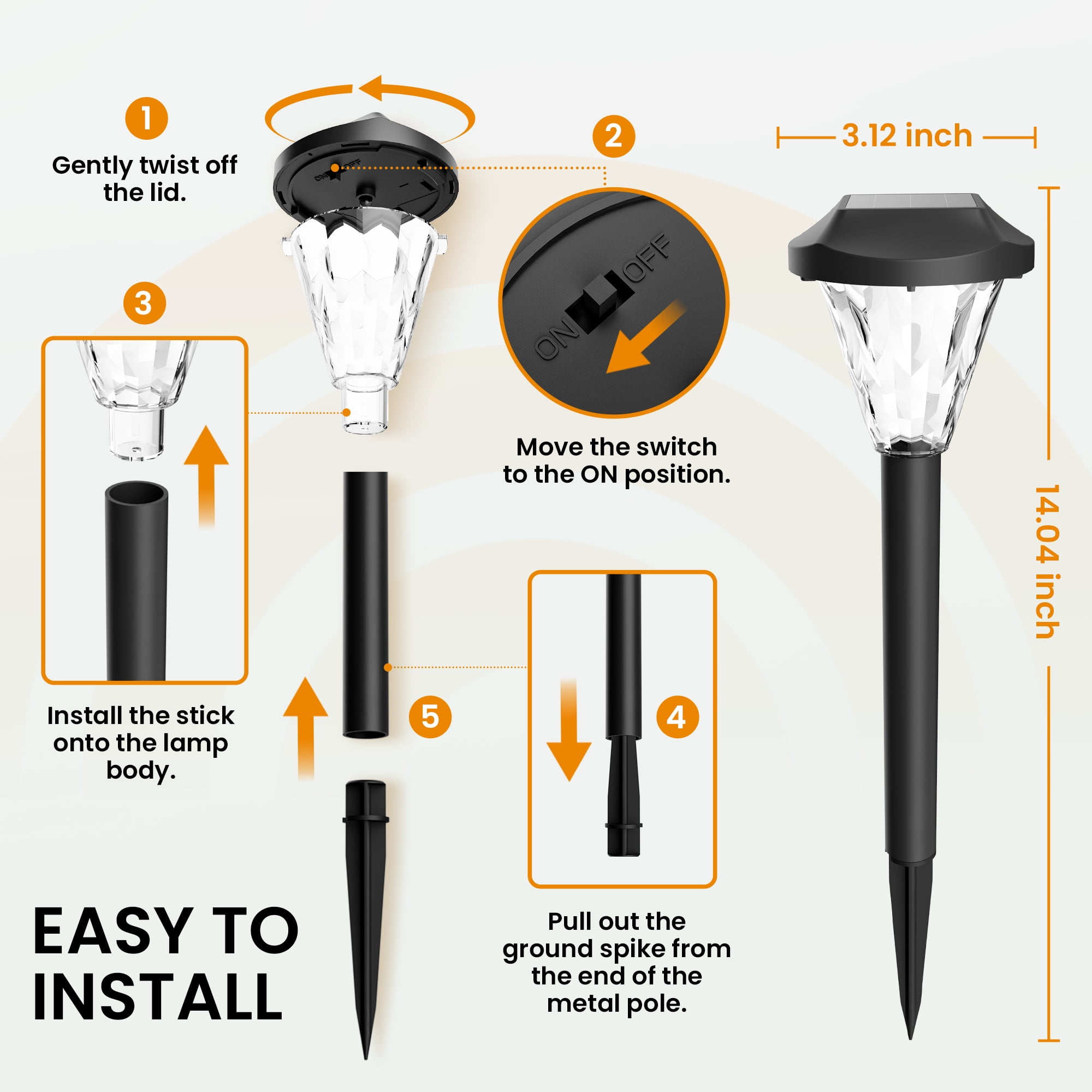 GIGALUMI 16 Pack Solar Pathway Lights, IP65 Waterproof Outdoor Warm White Solar Landscape Lighting