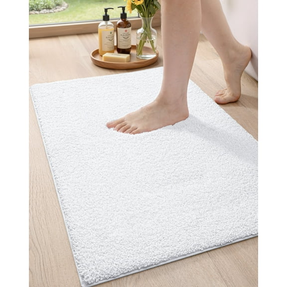 PABUBE Bathroom Rug, Soft Absorbent Bathroom Mat and Bath Mat, Premium Microfiber Shag Bath Rug Machine Washable (15.7"x24",White)