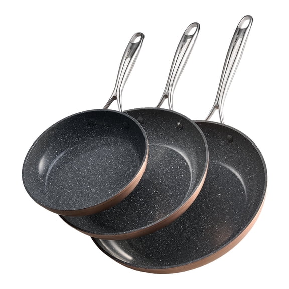 VEVOR Frying Pan Skillet, Aluminum Egg Fry Pans, 3 Piece (8, 10, 12 in), Nonsitck Ceramic Heavy-Duty Skillets with Heat-Resistant Handle, Chef's Cookware, for Oven, Gas, Electric, Induction, Grey