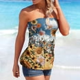 thumbnail image 2 of USSUMA Shirts for Women Dressy Casual Tube Tops for Women Holiday Hawaii Beach Floral Strapless Top Sleeveless Blouses Shirt Pleated Tunics Stretchy Crop Top, 2 of 6