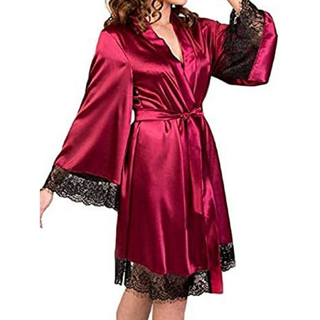 

DuAnyozu Women Lingerie Sleepwear Lace Dress Long Bathrobe Night Gown Robe