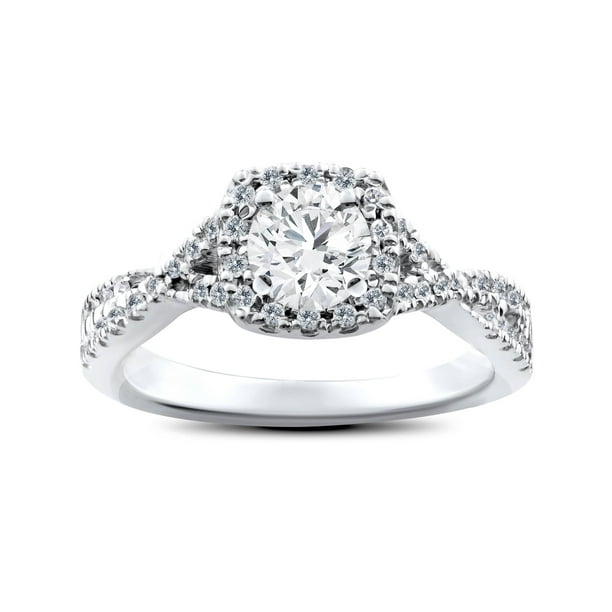 Pompeii3 - 1ct Cushion Halo Diamond Engagement Ring 14K White Gold ...