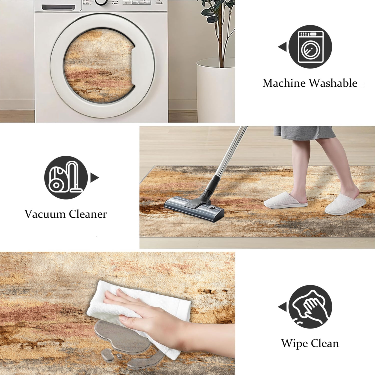 3 Piece Kitchen Rug Set, Non-Slip And Washable, Abstract Pattern Kitchen Hallway Rug, Soft And Comfortable, Suitable For Sinks, Floors, Entrances, Hallways and Bathrooms