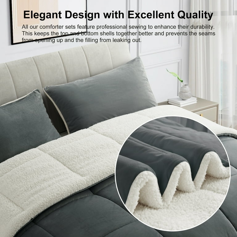 INGALIK King Sherpa Comforter Set, Soft Quilted Down Alternative