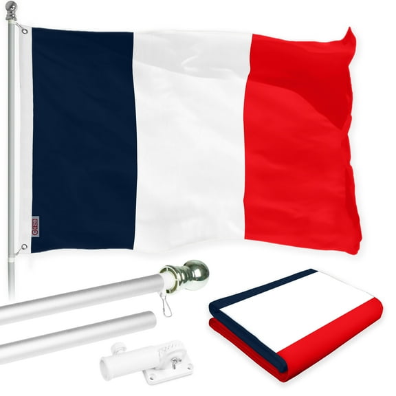 G128 - 6 Feet Tangle Free Spinning Flagpole (Silver) Navy Blue NEW France French 3x5 FT Flag Brass Grommets Printed 150D (Flag Included) Aluminum Flag Pole