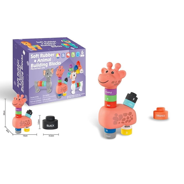 Animal Soft Glue Digital Color Cognitive Building Blocks Toy Y1 Educational