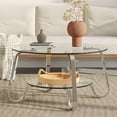 Coffee Table, Retro Minimalist Metal Frame Double-Layer Tempered Glass ...