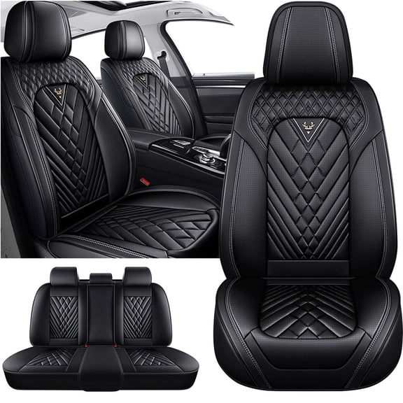 Fit for Ford Taurus 2013 Seat Cover, PU Leather 5 Piece Full Set Scratch Resistant Waterproof, Black Car Seat Covers, Airbag-Compatible