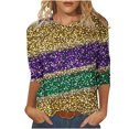 thumbnail image 1 of Penkiiy T-shirt Blouse Décontractée à Manches 3/4 et Col Rond pour Femmes, Impression Mode Mardi Gras, Multicolore, 1 of 5