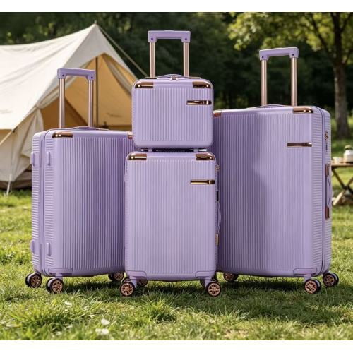 4-Piece Lightweight ABS Hard Shell Luggage Set with 360° Dual Spinner Wheels & Built-In Combination Lock, Scratch-Resistant Modern Travel Suitcase, Purple