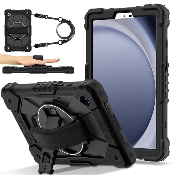 Funda Resistente a Golpes para Samsung Galaxy Tab A11+, Silicona Anti Caída + Funda Protectora de Capa de PC con Asa Giratoria de 360°, Soporte, Correa para el Hombro, Negro, para Galaxy Tab A11+