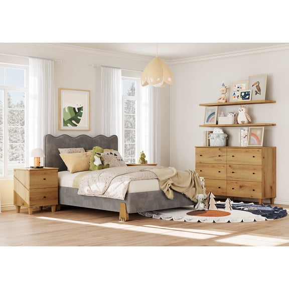 WAMPAT Dresser and Nightstand Set of 2, Wood Dresser with 6 Drawers, Nightstand with Charging Stations for Living Room, Dark Brown Wood