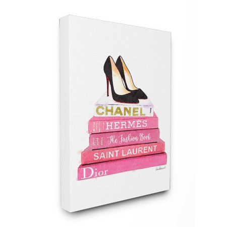Glam Wall Decor The Stupell Home Decor Collection Glam Pink Fashion Books Black Pump Hells Stretched Canvas Wall Art ()