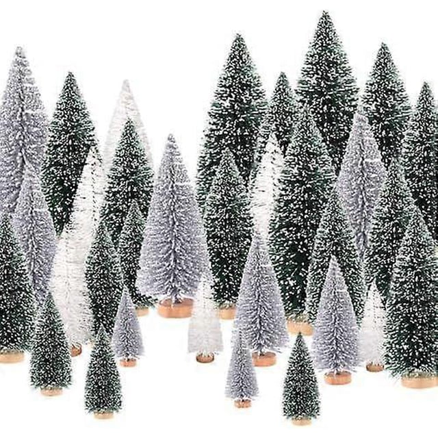 30pcs Mini Weihnachtsbaum Weihnachtsdeko Knstlicher , 5 Gren Weihnachtsbaum Klein mit Holz Basis, Weihnachtsbaum mit Schnee , Tischdeko Weihnachten(Du