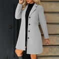 thumbnail image 2 of Hueook Pea Coats for Women Solid Casual Thicken Wool Stand Collar Inner Lining Pocket Breasted Pea Mao Coat Gray XL, 2 of 9