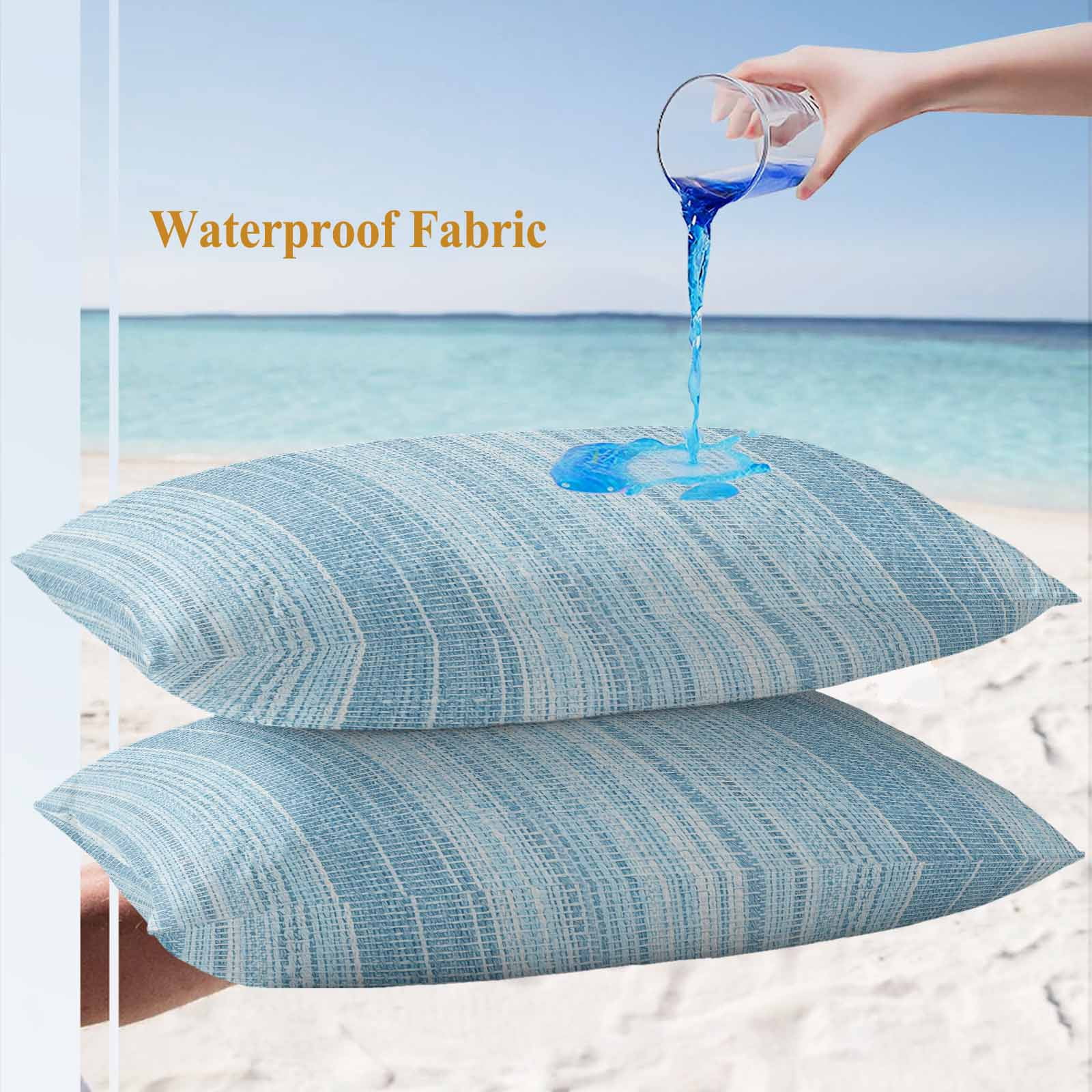 Outdoor Waterproof Throw Pillow Covers Set of 2 Blue Vertical Stripes Decorative Pillowcases Lumbar Outdoor Pillows Cushion Case 20x12 Inch Modern Abstract Lines Patio Pillows for Couch Sofa Bed