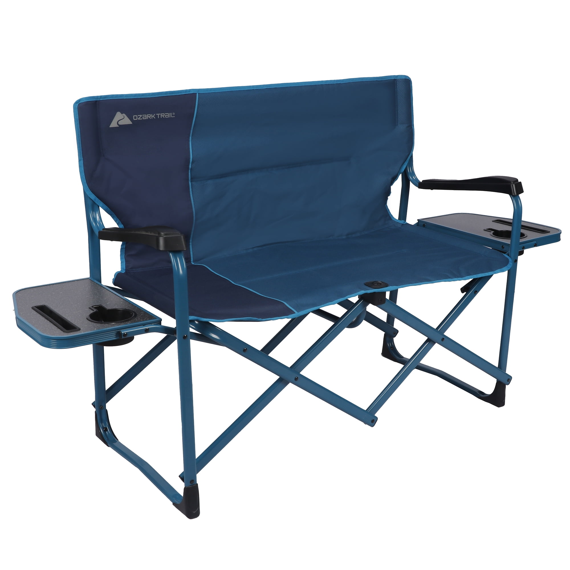 Ozark Trail Directors Camping Loveseat with Side Tables, Blu