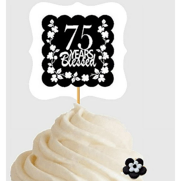 75th Birthday / Anniversary Blessed Cupcake Decoration Toppers Picks -12ct