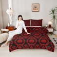 thumbnail image 5 of Manfei Black Red Damask Queen Comforter Set for Female, Mystic Western Tribal Bedding Sets, Vintage Bohemian Floral Reversible Bedding Comforter Set, Luxury Bedroom Decor, 3-Piece, 5 of 8