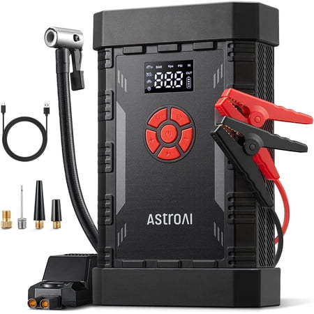 AstroAI Jump Starter with Air Compressor, 4000A & 150PSI Portable Car Battery Jump Starter (10.0 Gas/8.0L Diesel) with Tire Inflator, 12V Battery Charger, 18W Quick Charge, Jumper Cables, Lights