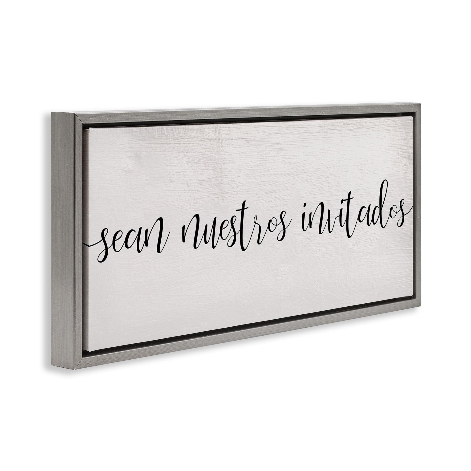 Stupell Industries Sean Nuestros Invitados Inspirational Quotes & Sayings Painting Gray Floater Framed Art Print Wall Art, 25 x 11