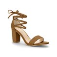 thumbnail image 1 of BLISSFUL STEP Sandales pour Femmes Unies d'Été à Talons Blocs à Lacets Marron 9, 1 of 7