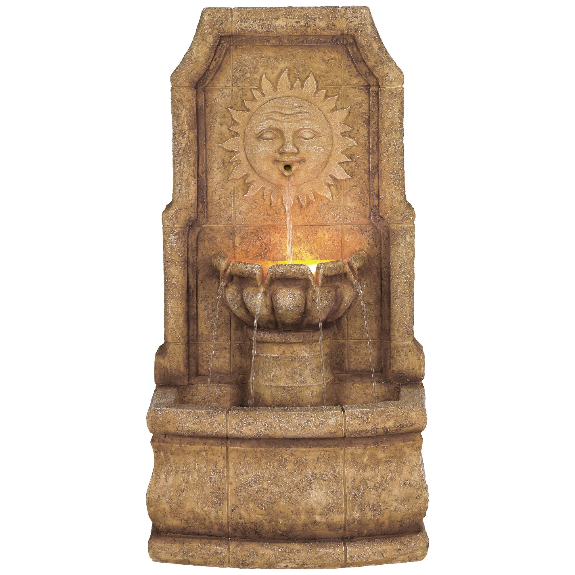 Sun Villa 37" High Large Italian Outdoor Decor Faux Stone Floor Fountain with Light LED Outside Garden Patio