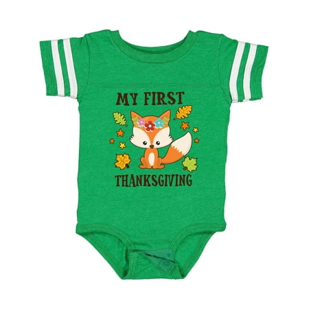 

Inktastic My First Thanksgiving with Fall Fox and Leaves Gift Baby Boy or Baby Girl Bodysuit