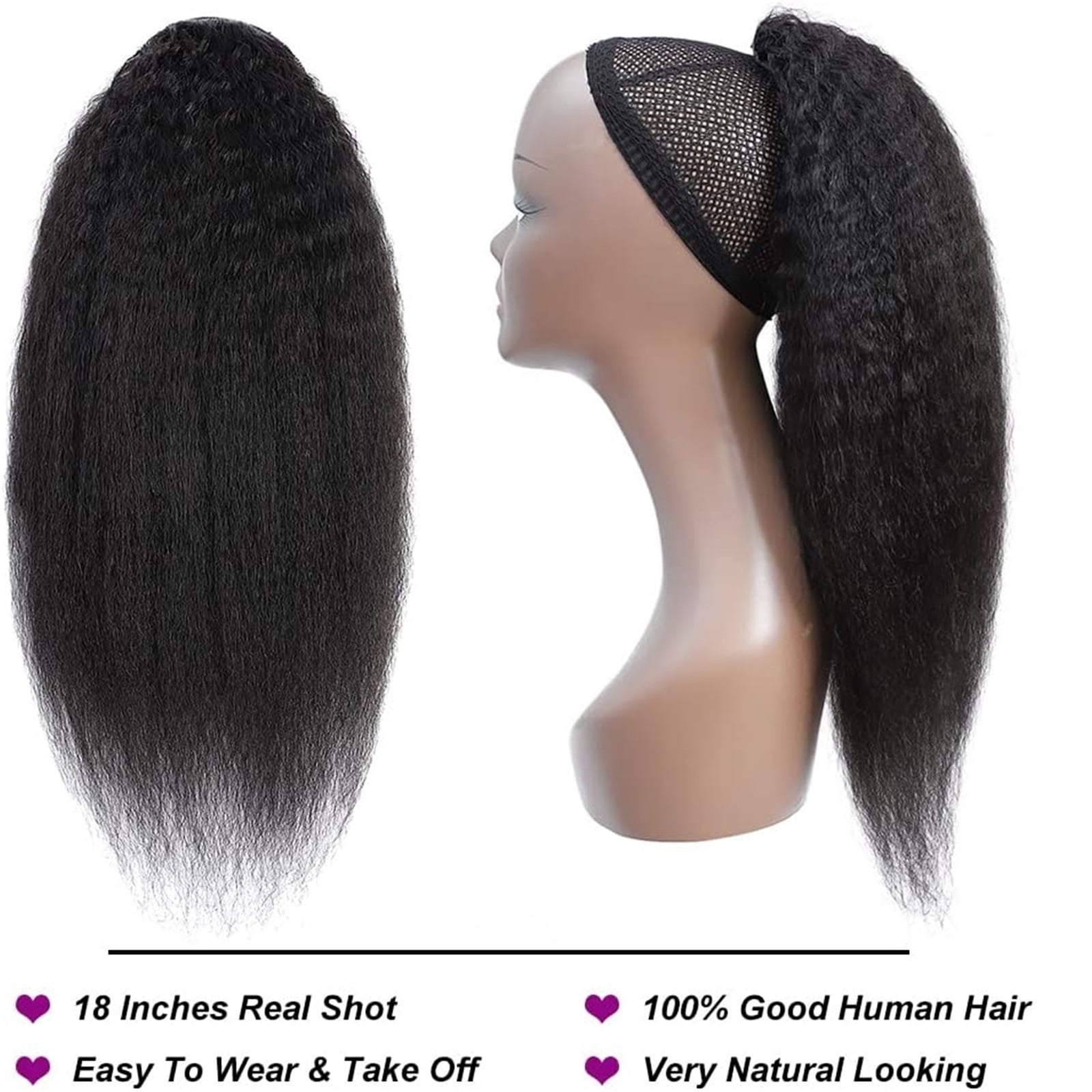 Kinky Straight Ponytail Extension Brazilian Human Hair Wrap Around Drawstring Ponytail for Women