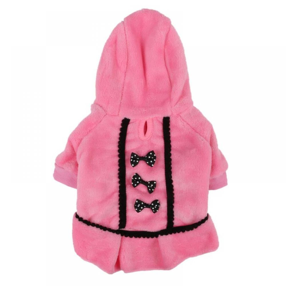 Dog Clothes Bow Tie Dress Hoodie Winter Warm Cute Pink Black Color
