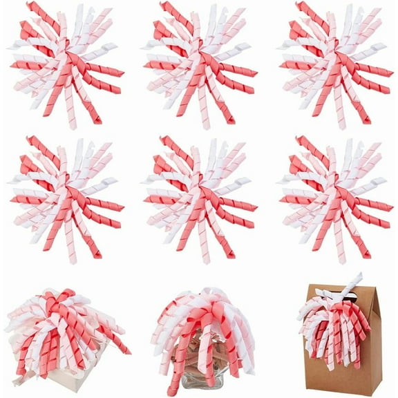 6Pcs 6" Pink Grosgrain Curly Ribbon for Wrapping Burst Twist Tie Self Adhesive Gift Stick on Bows for Basket Wedding Birthday Party Favor Christmas Thanksgiving Day Holiday Decoration