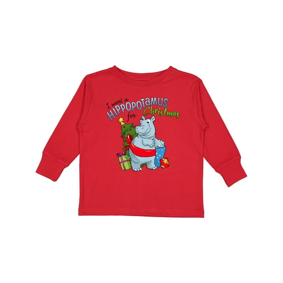 Inktastic I Want a Hippopotamus for Christmas Boys or Girls Long Sleeve Toddler T-Shirt