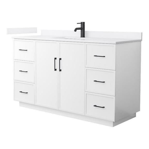 Elan TK 60" White Single Vanity & White Quartz Top (1-Hole) & Black Trim