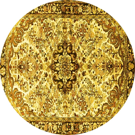 Ahgly Company Indoor Round Medallion Yellow Traditional Area Rugs, 4' Round