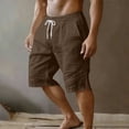 thumbnail image 2 of Viadha Mens Summer Linen Shorts Solid Casual Summer Shorts Elastic Waist Drawstring 5 Inch Side Split Hem Beach Gym Shorts with Pockets, 2 of 8