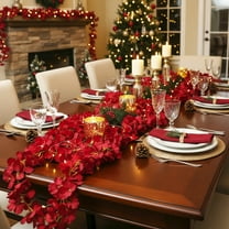 Lwlmwt Christmas Poinsettia Garland 6.5ft Artificial Red Flower Garland Realistic Textured Vine Hanging Decoration Perfect for Christmas Decor, Home Wall Decorations