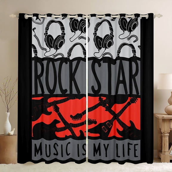 Feelyou Rock and Roll Black Out Curtains, Music Lover Curtains Pack of 2 (42x63 Each)