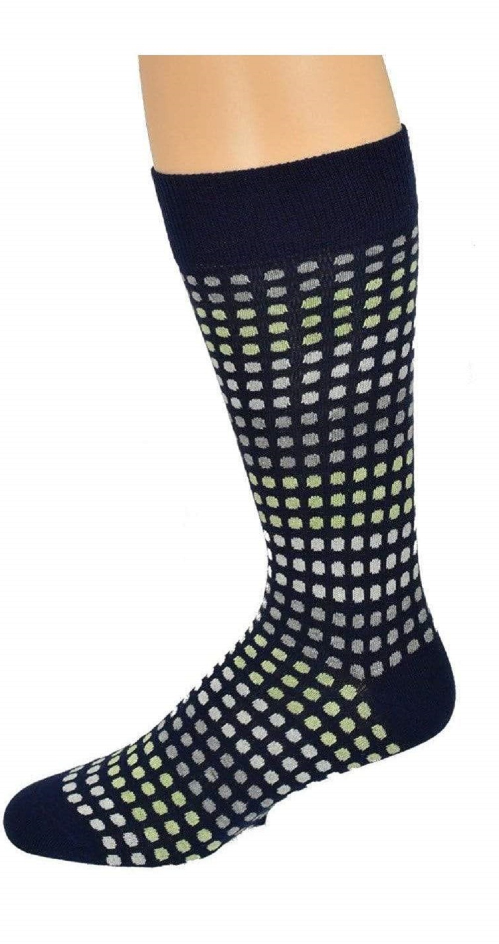Sierra Socks Men's Casual Cotton Blend Fashion Design Mid Calf Dress Crew Socks, 3 Pairs (One Size: Fits US Men’s Shoe Size 6-12/ Sock Size, Navy Square/Navy Plain (M5500U)) - image 2 of 5