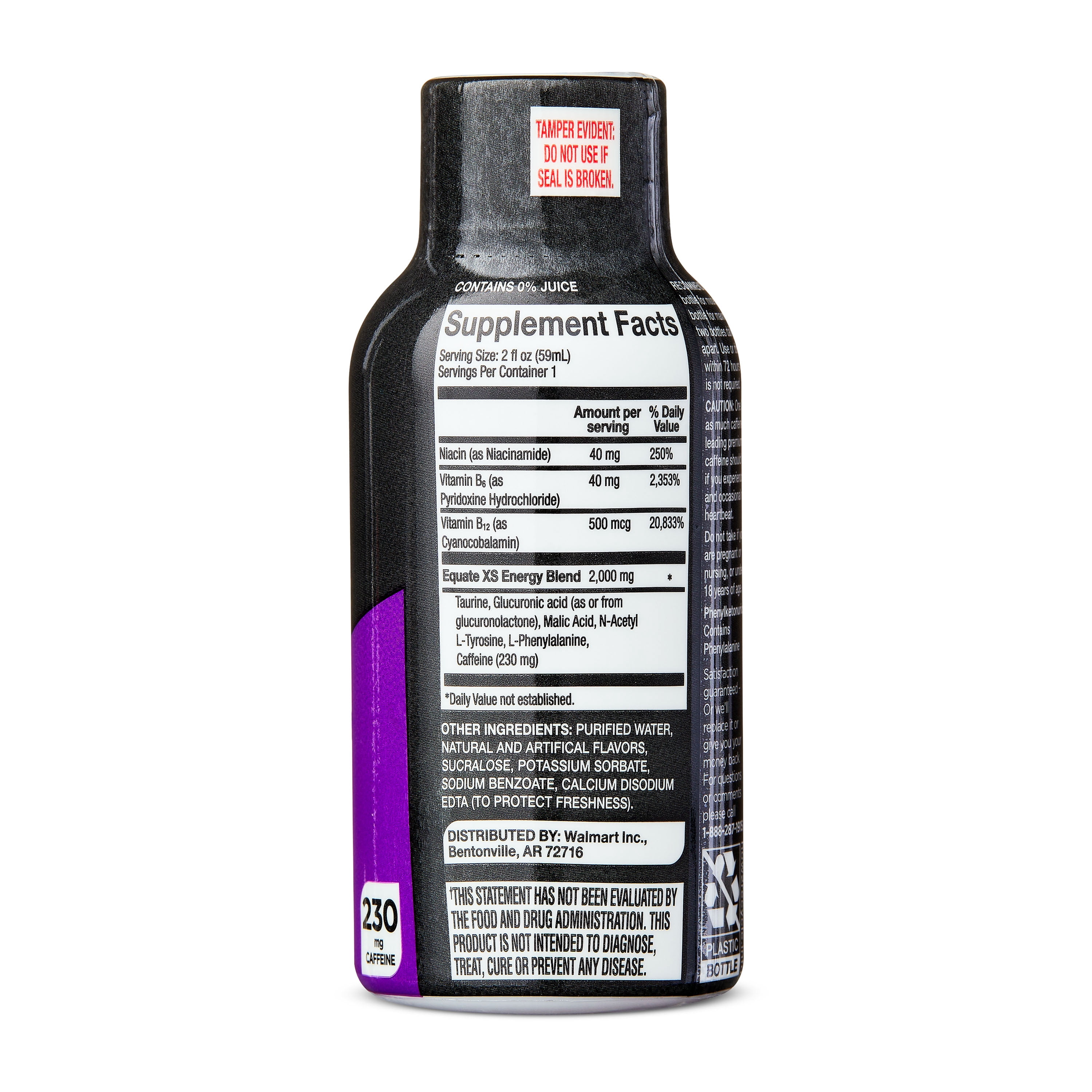Equate Extra Strength Energy Dietary Supplement, Caffeine 230mg, Grape Flavor, 2 oz