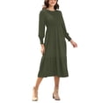 thumbnail image 4 of Fangasis Women A Line Dress Solid Color Maxi Dresses Crew Neck Ladies Loose Sexy Travel Green XL, 4 of 6