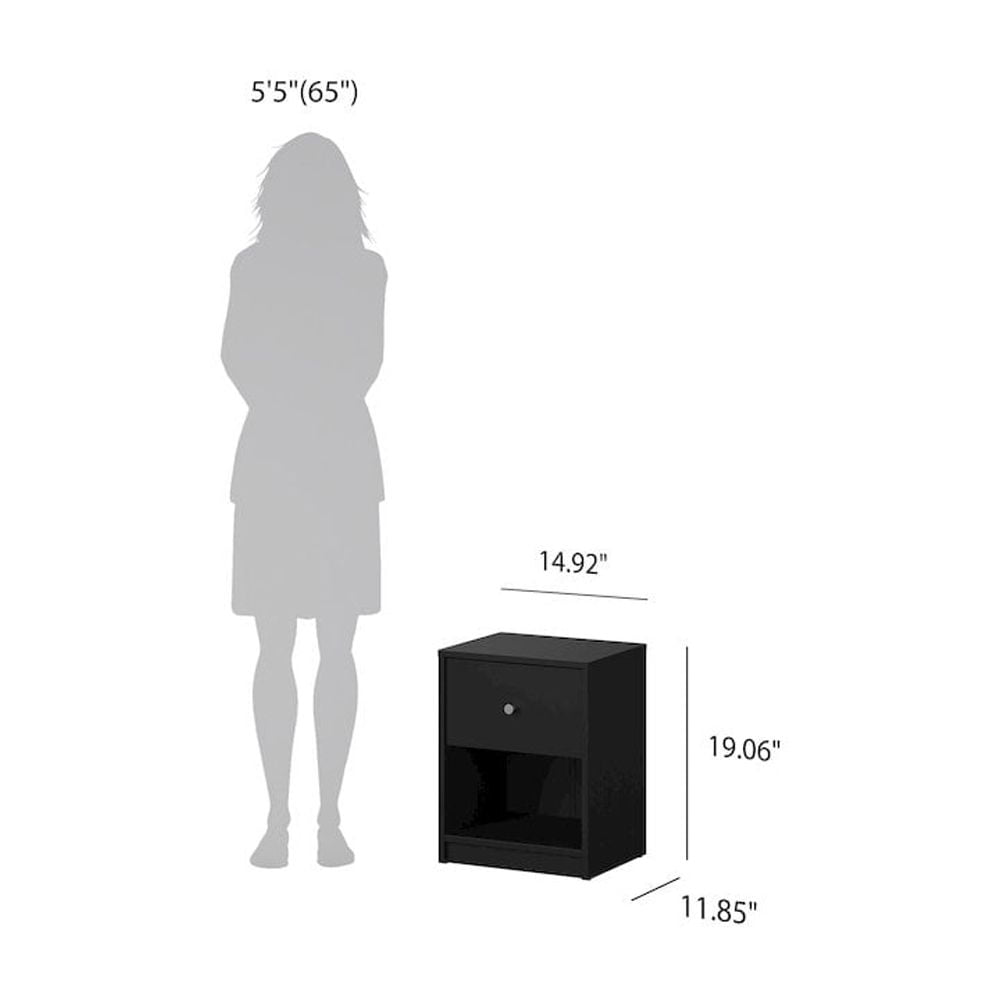 Tvilum Studio 1 Drawer and 1 Shelf Bedroom Nightstand for Adults- Set of 2, Black