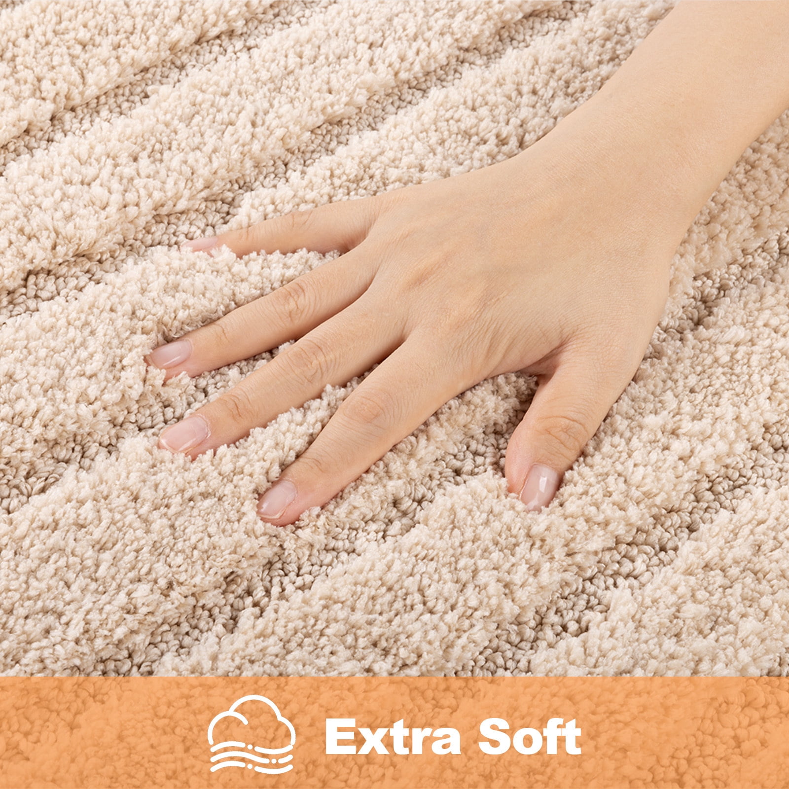 Findosom 3pcs Bathroom Rugs Set with U-Shaped Mat,Non Slip Machine Washable Wave Bath Mat,Ultra Soft Plush Shower Rugs for Bathroom,Tub,Shower20"x32"+20"x59"+U 20"x24"Beige