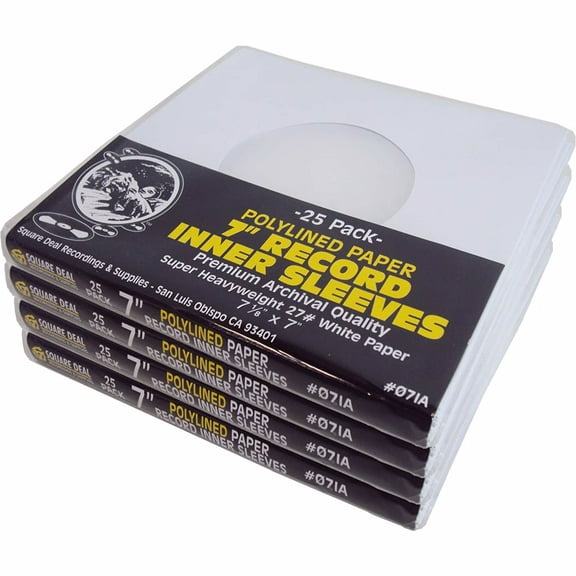 (100) Super Heavyweight Plastic Polylined Paper Inner Sleeves for 7 inch 45rpm  Records - Archival Quality, Acid-Free, Static-Free - Premium Protection - #07IA