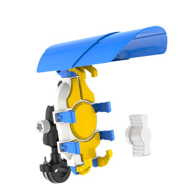 Soporte para teléfono de motocicleta con mini visera, soporte resistente para smartphone, universal manillar azul