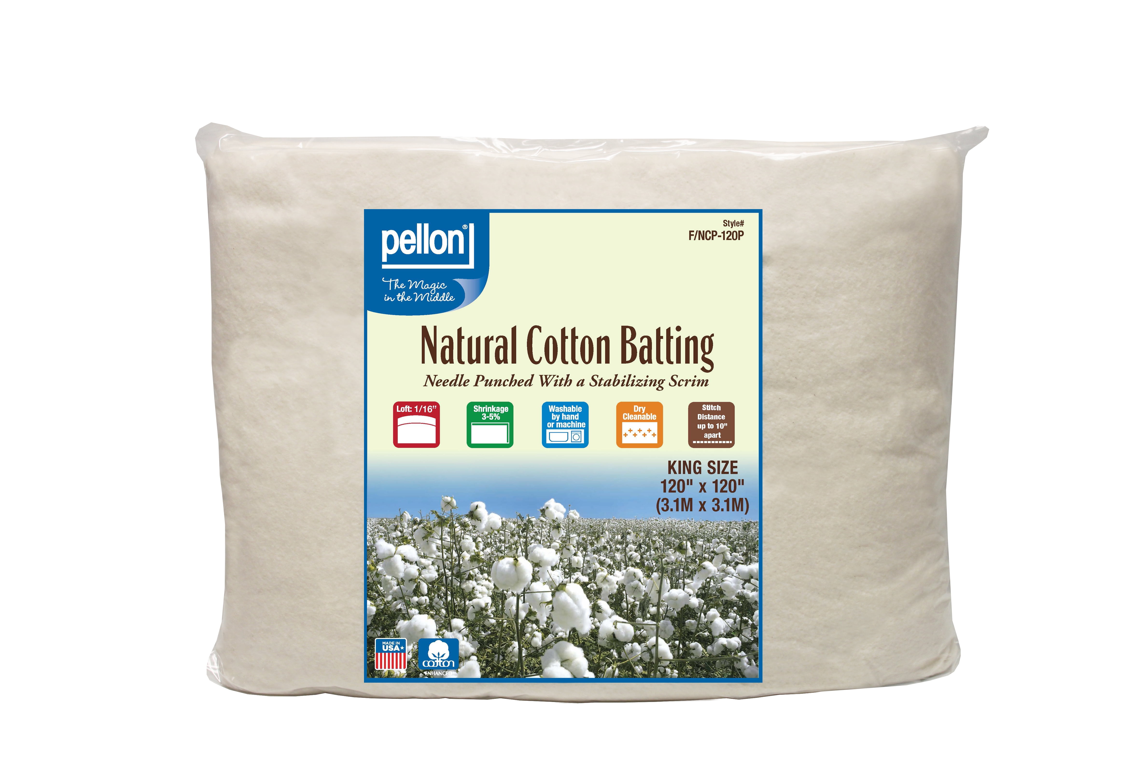 (2 pack) Pellon Natural Cotton Batting. off-White. King 120" x 120" Precut Package